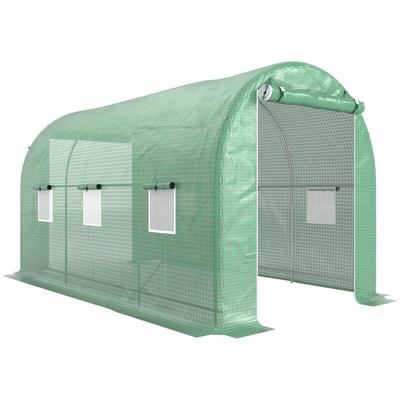 Outsunny Tunnel-Gewächshaus 8m² verstärkter Stahlrahmen 6 aufrollbare Fenster Reißverschlusstür 4x2x2,05m/grün
