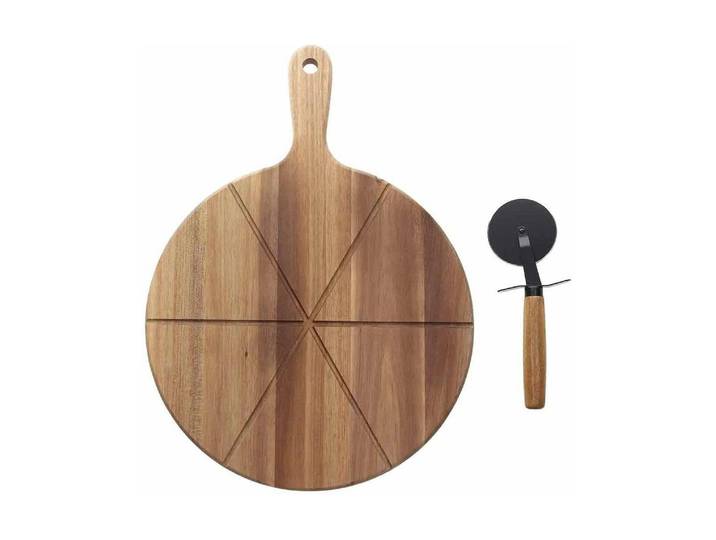 Pizzateller Tognana mit Messer, 42 x 30 cm , braun, H:1,5cm L:42cm Ø:30cm, Holz, Speiseteller, Pizzateller