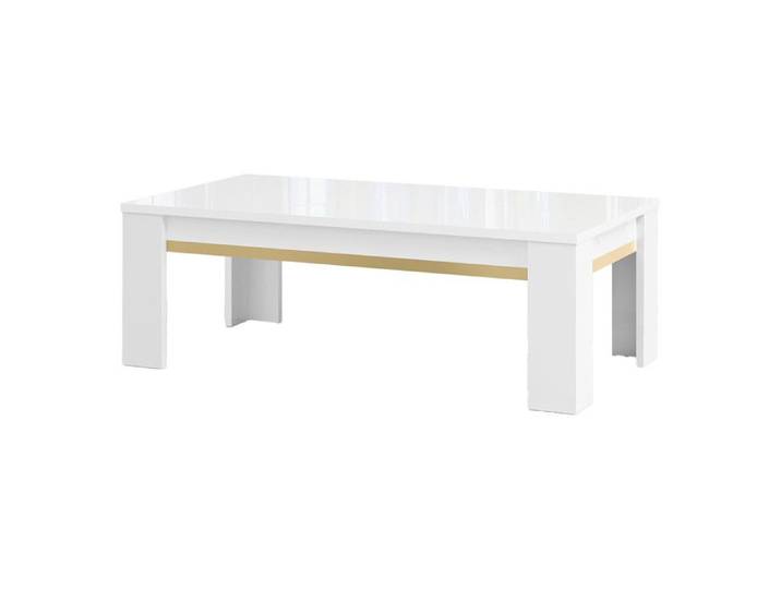 JEMMA - Table Basse Laquée Blanc et Décor Doré