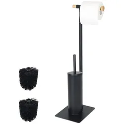 Relaxdays WC-Garnitur Bambus und Stahl Hellbraun,Schwarz
