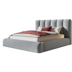 BETT 140x200 - Polsterbett mit Bettkasten und Holzrahmen - Modern Bett - Eleganter Jasmine-Stoff - Kollektion Alva Maxi - Hellgrau