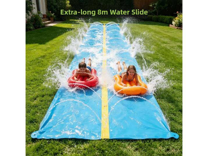 Toboggan aquatique gonflable extra long à double voie pour 2 personnes, grande taille, pour piscine extérieure, jeu aquatique d'été pour la famille