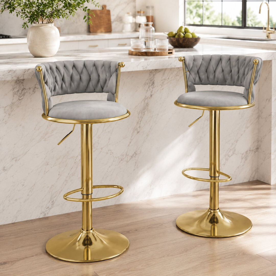 Canora Grey Swivel Faux Leather Bar Stool Dark Grey 98cm H X 51cm W X 51cm D