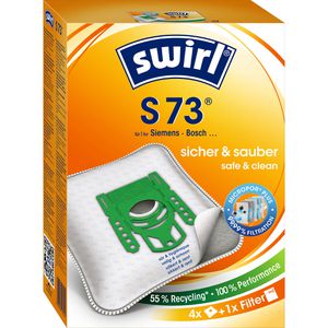 Swirl Staubsaugerbeutel S 73 MicroPor Plus, mit Ersatzfilter, für Staubsauger Siemens und Bosch, 4 Stück