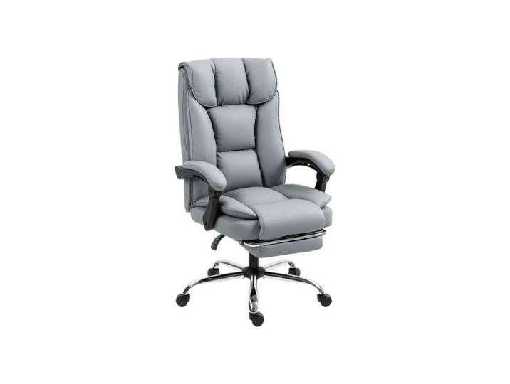 155° Reclining Faux Leather Swivel Office Chair -Gray