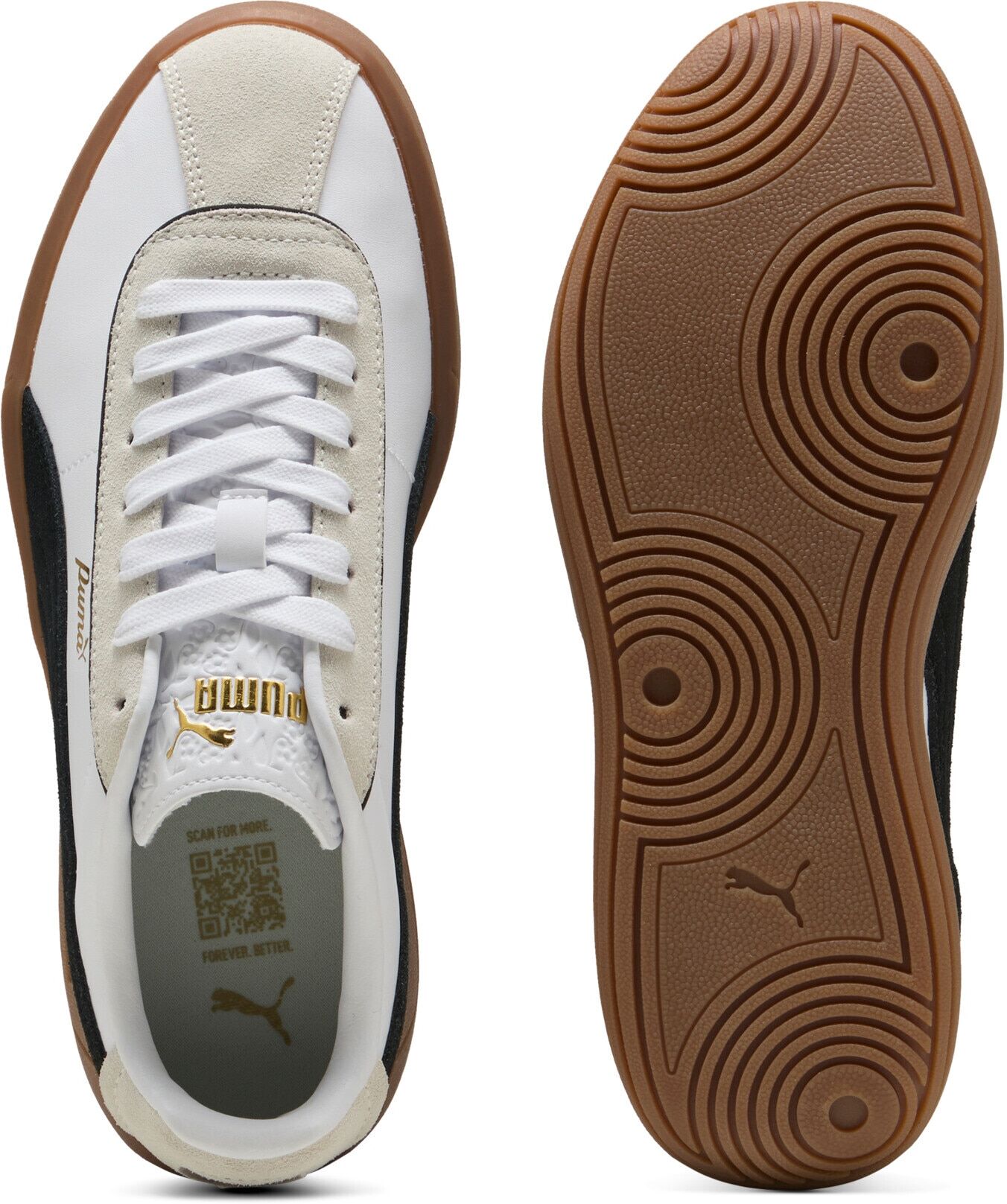 Sneaker PUMA "CLUB KLASSIKA", Damen, Gr. 37,5, weiss (puma weiß, puma schwarz, warm weiß), Leder, Schuhe Sneaker, Obermaterial aus Leder, Innenmaterial aus Textil puma weiß, puma schwarz, warm weiß 37,5
