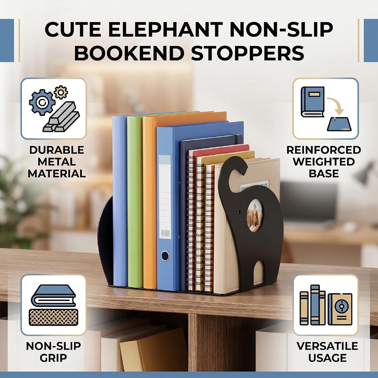 Schattige Boekensteunen met Olifant Ontwerp - Antislip - Zwart