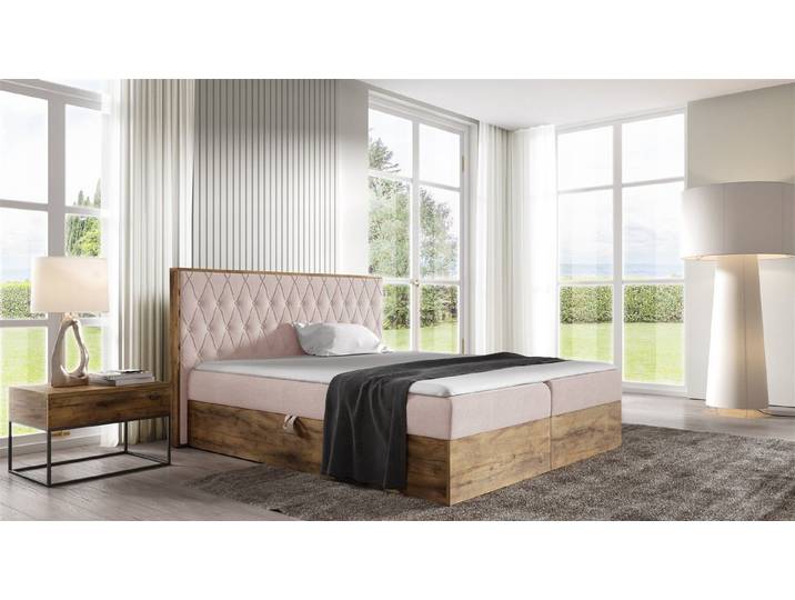Fun Möbel Boxbett Schlafzimmerbett BROMIA in Stoff Lancelot-Eiche-Optik (Füße: Kunststoff, inkl. Kaltschaumtopper und Bettkästen), Lancelot-Eiche-Optik
