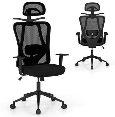 Costway Ergonomic Office Chair with 3D Headrest and Reclining Backrest-Black