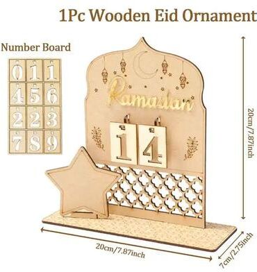 Inspire Select Wooden Ramadan Countdown Calendar Eid Mubarak Ramadan Kareem Ornament For Islamic Home & Eid Al Adha Decor 10