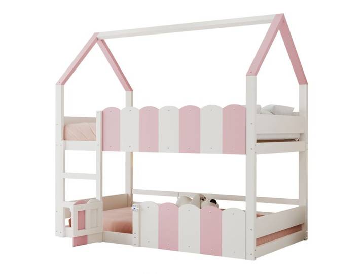 Lit superposé pour enfants - 90x200 cm - barrières de sécurité surélevées - sommier à lattes inclus - blanc