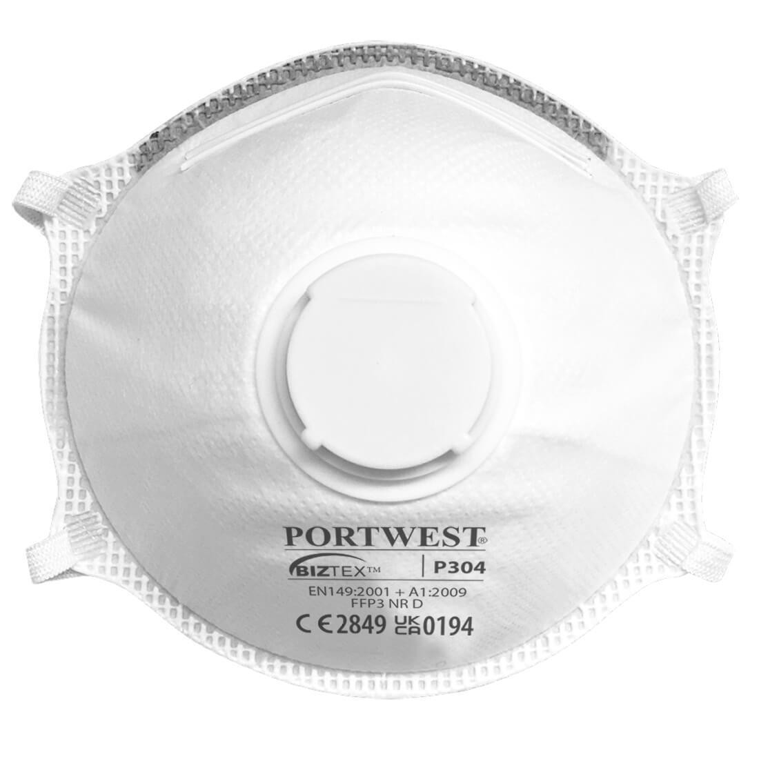 Portwest P304WHR Dolomite Light Cup FFP3 halfmasker met ventiel, wit (doos van 10 stuks)
