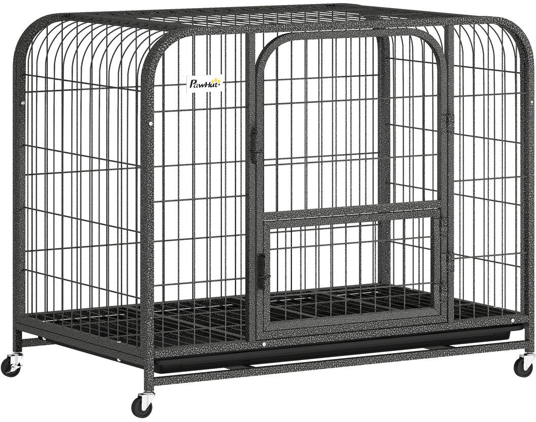 PawHut Heavy Duty Dog Crate Large Dog Cage with Wheels and Tray Black 76cm H x 58cm W x 93cm D