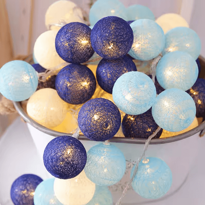Uplift Curations Colorful Cotton Ball LED String Lights Battery Fairy Garland For Cozy Home & Holiday Decor blue 3m 20led Battery
