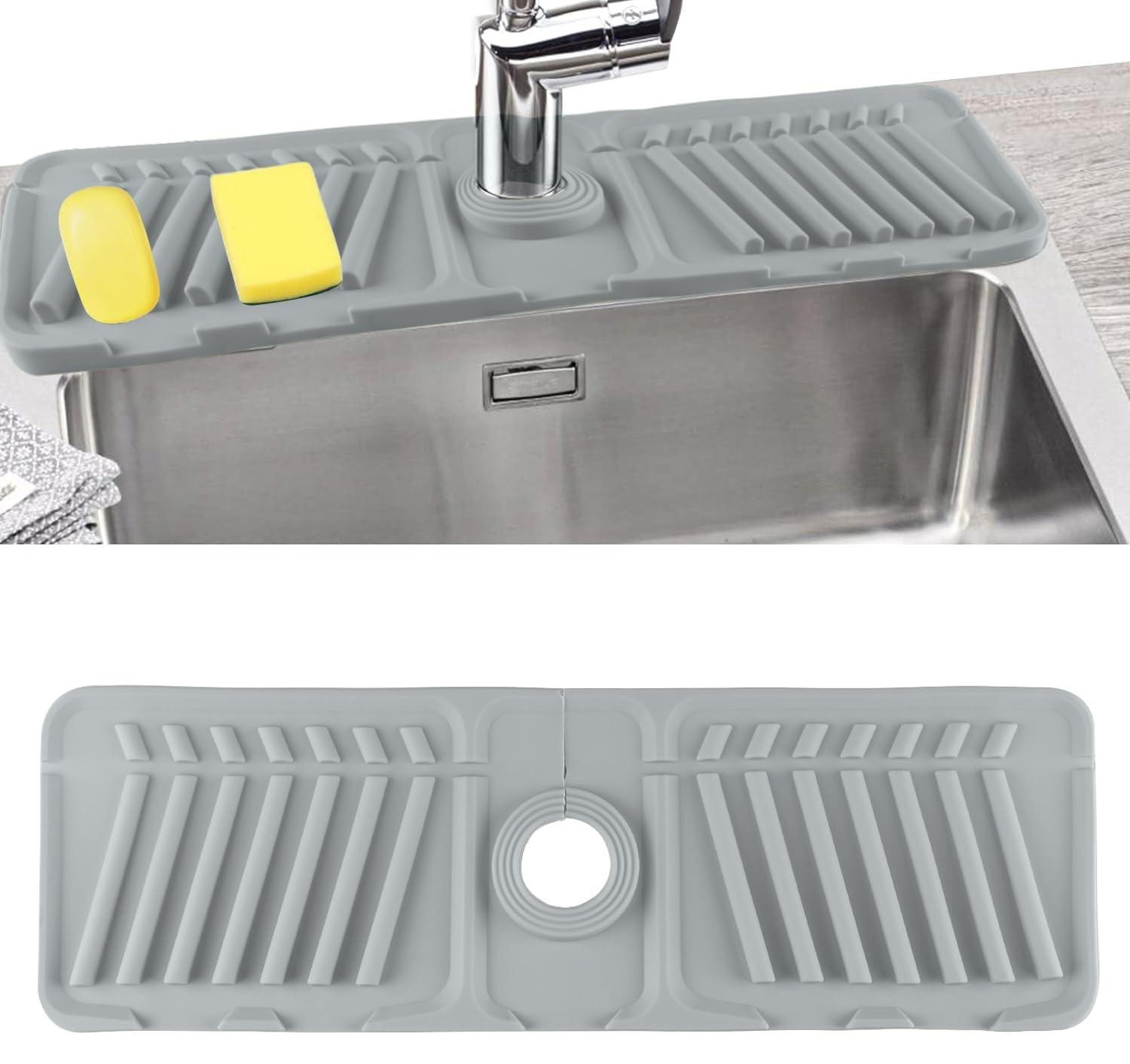 Merkloze silicone mat voor keuken- en badkamerspoelbak met druppelbescherming