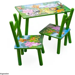 HTI-Living, Kinderstuhl + Kindertisch, Kindertisch Set mit 2 Stühlen farbenfroh mit Motiv für Kinderzimmer (Kindersitzgruppe)
