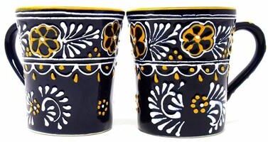 Global Crafts Handmade Blue Encantada Pottery Flared Cups, Set of 2 (Mexico)