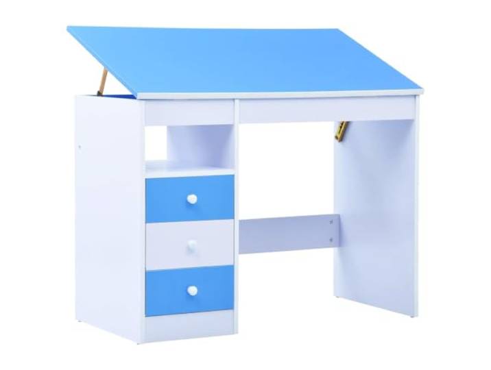 APXESS Kinderschreibtisch, Neigbare Arbeitsplatte, Holzwerkstoff, Blau Ergonomisch verstellbar, Mit 3 Schubladen, Offenes Ablagefach, Inklusive Stopper