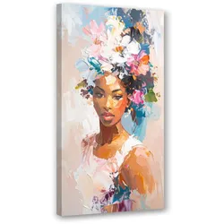 LEINWANDBILD Abstraktes Porträt einer Frau mit Blumen 60x120cm