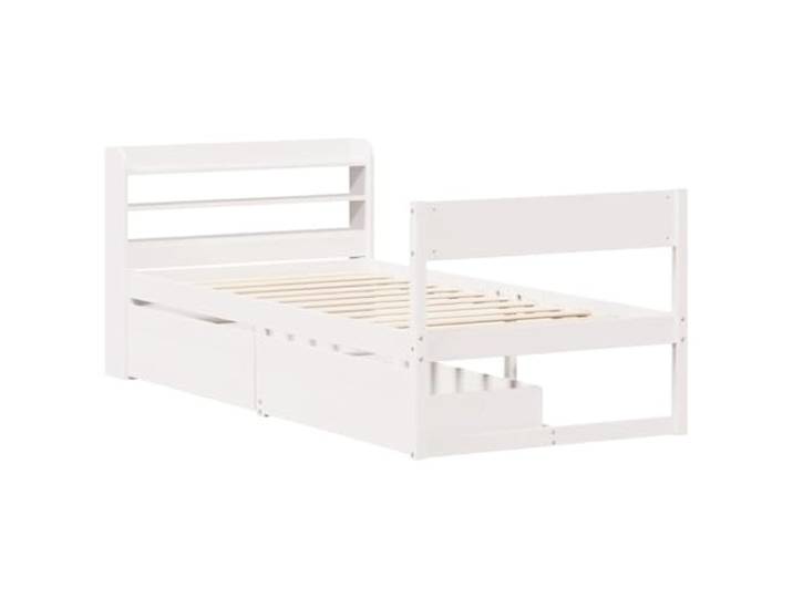 KTHLBRH Weißes Bett 90 x 200 cm Massivholz Kiefer Mit 2 Schubladen, Kopfteil mit Ablagen, Lattenrost, selbsttragend
