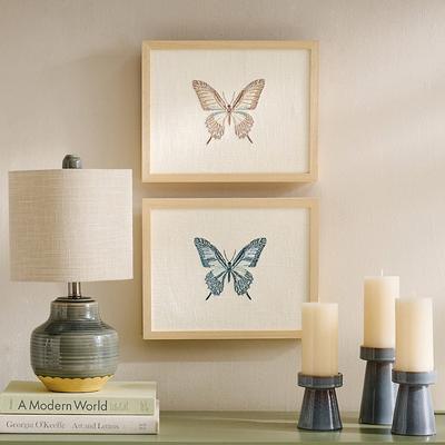 Butterfly Embroidered Wall Art - Beige - Grandin Road