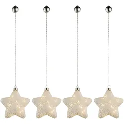 LED Weihnachtsstern Hängelampe Weihnachtsdeko Glas Batteriebetrieb Baumschmuck, weiß, BxH 15 x 67 cm, 4er Set