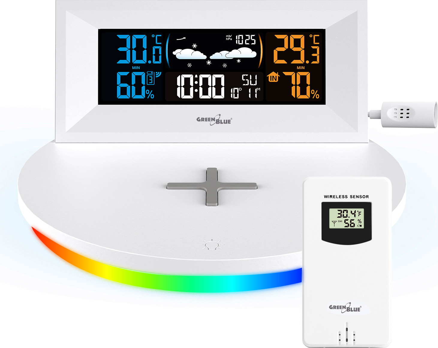 GreenBlue Weerstation GB213 met QI-oplaadfunctie, LCD-kleurendisplay en verlichting