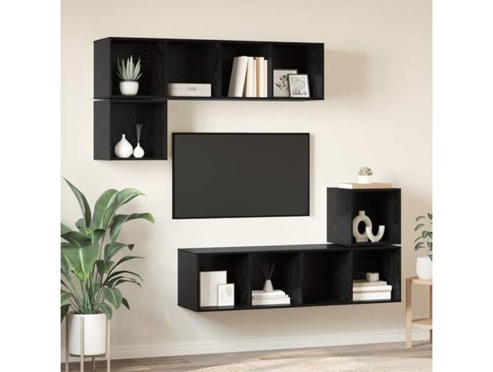 HEFZGDB Wandmontiertes TV-Schrank-Set 4-teilig in Schwarze Eiche 37x37x142.5 cm Stauraumlösung mit modernem Design für Wohnzimmer Schlafzimmer Abriebfeste Oberfläche platzsparend
