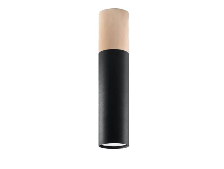 Spot de plafond minimaliste noir et bois avec projecteur intégré