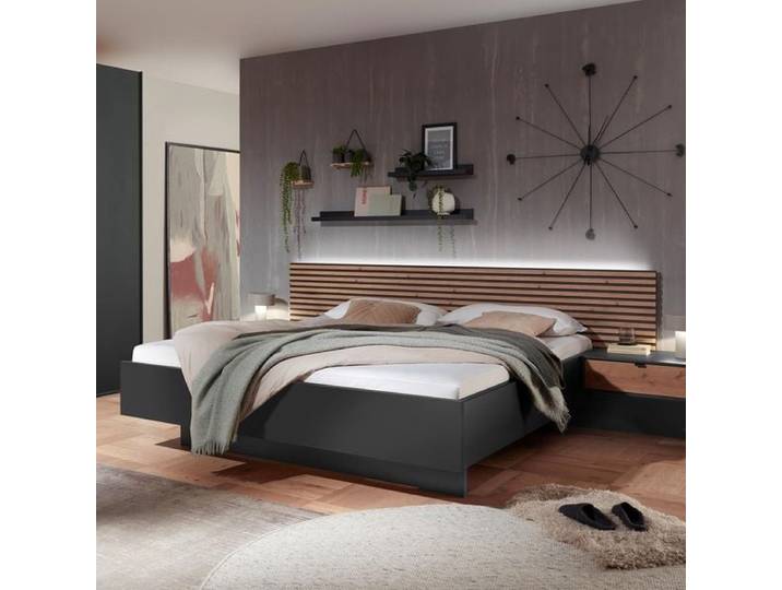 Bett Yamen Komfort 180x200cm Dunkelgrau modern, Mit Beleuchtung höhenverstellbar