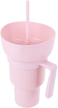Cozy Casa Charm Stadium Tumbler With Snack Bowl And Straw Spill Proof Snack And Drink Cup pink