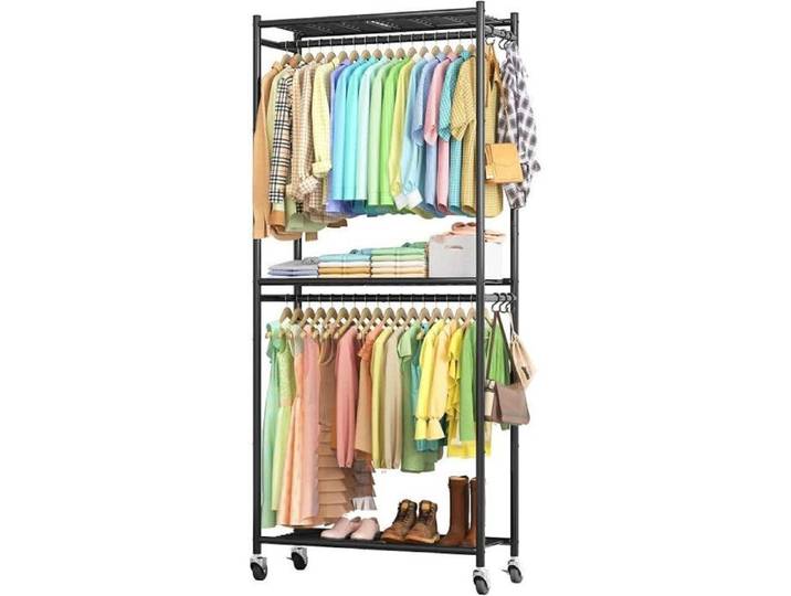 Portant à Vêtement 84 x 32 x 202 cm – Penderie Vêtement Dressing Chambre Adulte avec Étagères Roulettes Portant Vêtement Solide