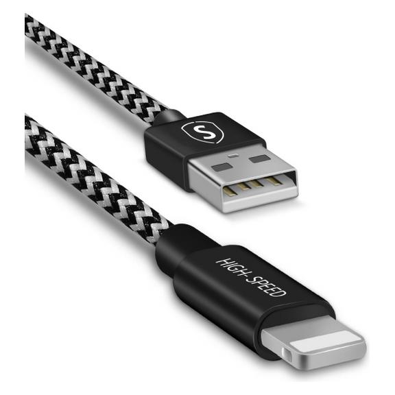 SIGN Skin Lightning-cable 2.1A, 3 m - Black/White (3 m) (SNCAB-L3M)