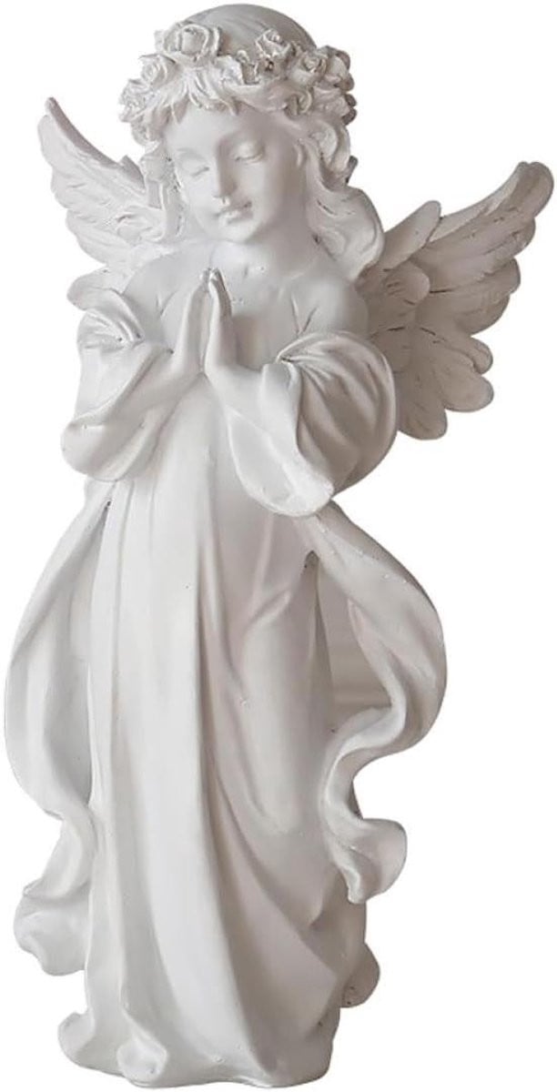 Engel Sculptuur Decoratie - Biddende Engel Beeldje - Wit - Hoogte: 30 cm