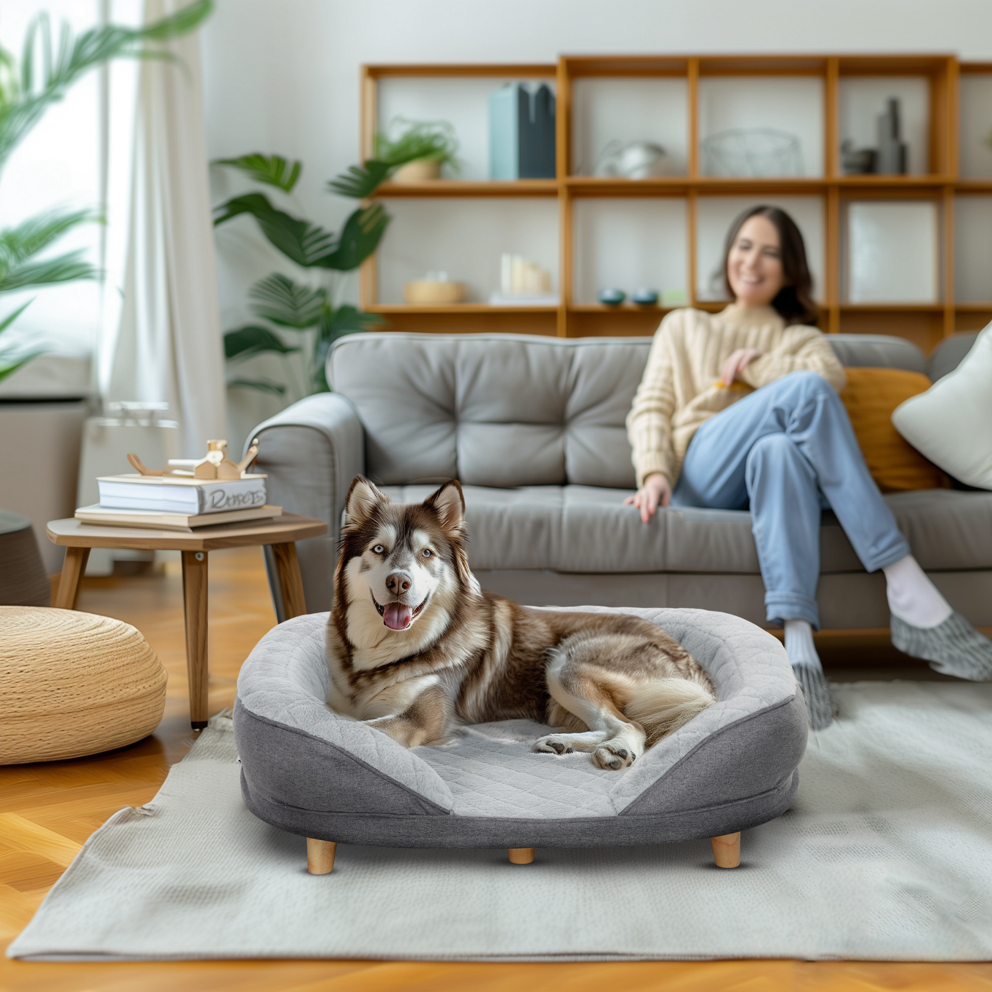 Pawhut Cuccia Divano per Cani con Imbottitura, Lettino per Cani Taglia Grande e Media fino 25kg, 90x78x25cm, Grigio