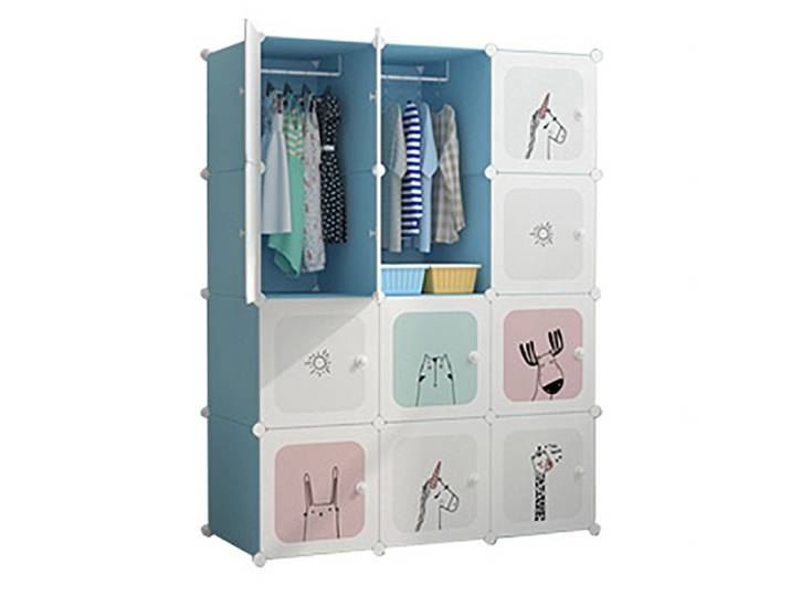 Armoire Modulaire Enfant - Bleu - 12 Cubes - 4 Étagères - Résine de Polypropylène - DIY