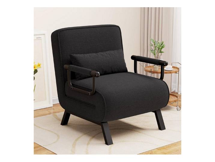 LuxusKollektion Schlafsofa Schlafsessel 4in1 Schlafsofa Metallrahmen 150kg Einzelbett Schwarz