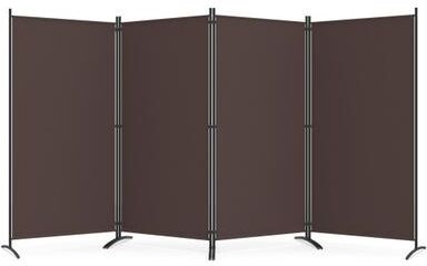 Costway 4 Panel Room Divider 6 FT Tall Folding Privacy Screen with Curved Metal Feet-Brown