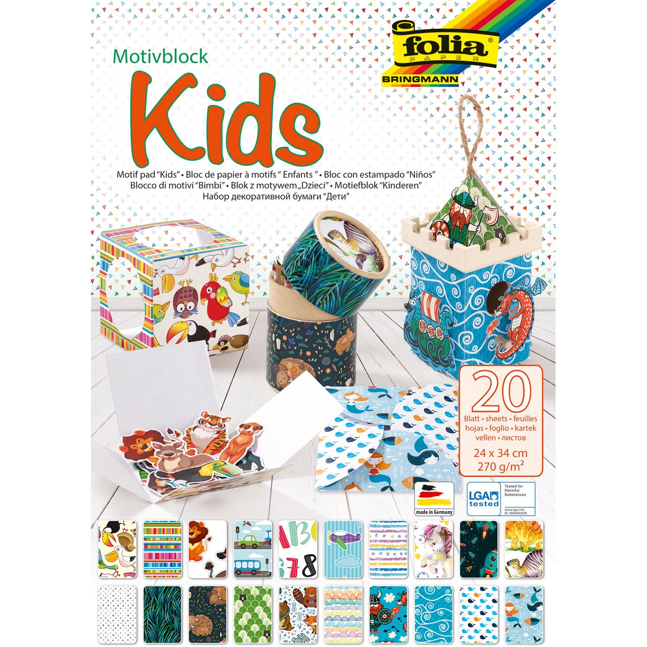 folia Motivblock Kids farbsortiert 270 g/qm 20 St.