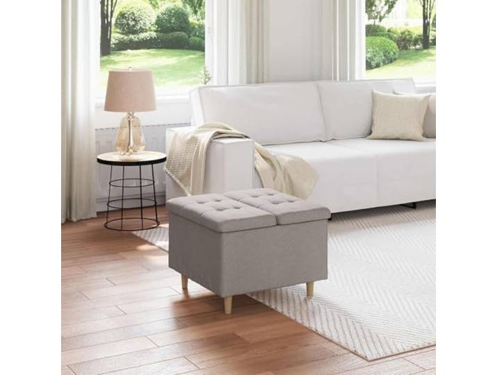 TEKGHUT Stauraumhocker Taupe 60x60x45 cm Stoff Gepolsterte Sitzflaeche, verstecktes Fach, stabile Holzbeine, vielseitig als Fusstuetze