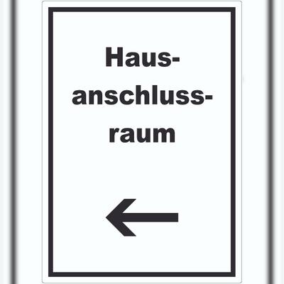 HB-Druck Hausanschlussraum Aufkleber mit Text und Richtungspfeil links HAR hochkant A1 (594x841mm)