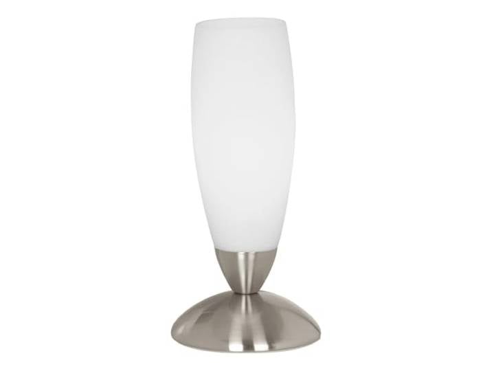 EGLO Lampe de table Slim\, lampe de bureau\, lampe de chevet en métal et verre\, lampe de salon nickel mat\, blanc\, lampe avec interrupteur\, douille E14