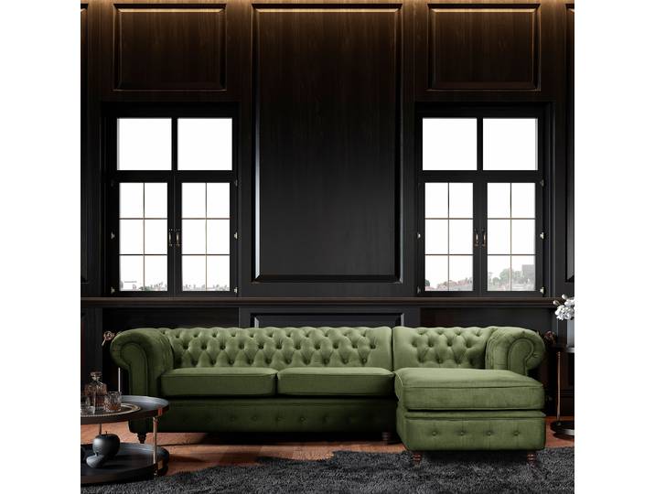Ecksofa mit Ottomane Grün Microfaser Valeria 284 x 75 x 182cm Ottomane davorstehend rechts Keine Funktion Glamour