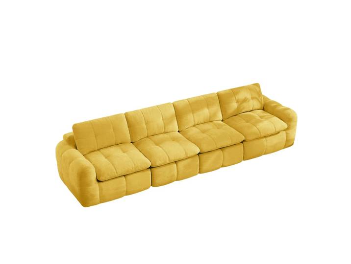 Canapé compressé modulable 4 places 334x97x68 cm en chenille Jaune