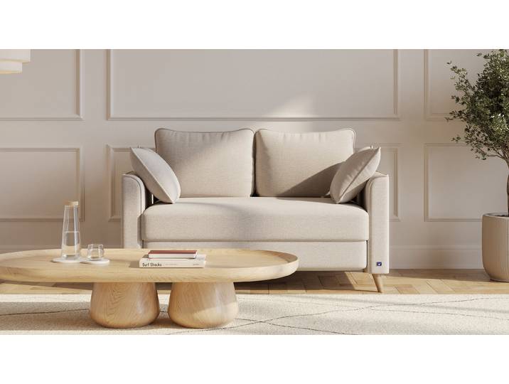 BRUNO Schlafsofa 120cm in Beige Flow stabiles Massivholz & Boxspringkomfort