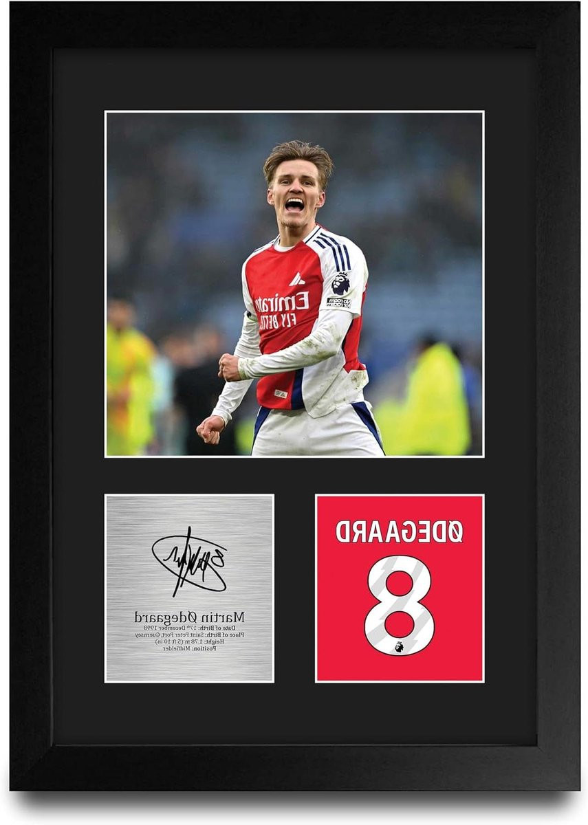 Sport Poster Voetbal Foto met Gedrukte Handtekening Replica A4 - Zwart