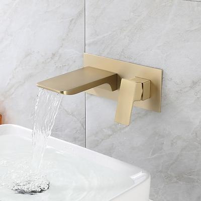 Waschbecken Wasserhahn - Wandhalterung / Wasserfall galvanisiert / gebürstetes Gold / schwarz lackierte Oberflächen montieren in wandmontierten Badewannenarmaturen