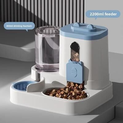 Inspire Select Automatic Dog Cat Feeder And Water Dispenser Set Gravity Food Feeder And Waterer With Pet Food Bowl blue