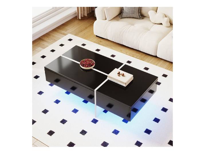 Fine Life Pro Couchtisch Hochglanz-Couchtisch mit LED & drei Schubladen, Schwarz