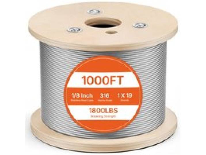 VEVOR Cable en Acier Inoxydable, Cable Métallique T316 0,3 cm, Cable d'Acier 305 m, Construction 1x19 Surface Lisse pour Applications de Gréage et de Levage Cables